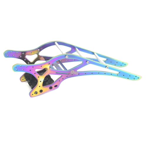 Titanium LCG Chassis Frame Kit with Brass Skid Plate, Steel Driveshaft, Aluminum Links for Axial SCX24 1/24 RC Crawler, Rainbow Titanium Finish