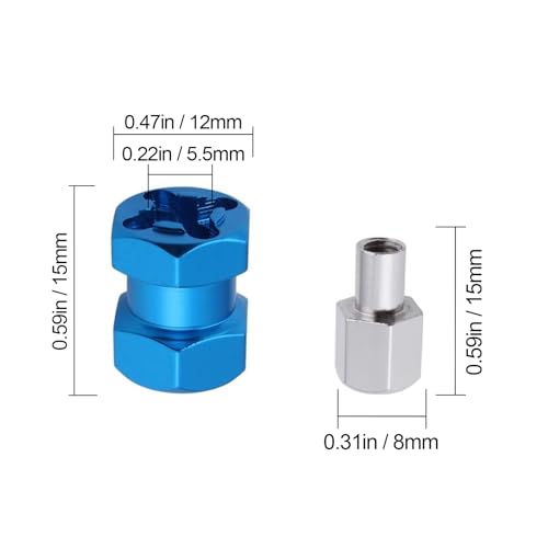 4-Pack HobbyPark 12mm Wheel Hex Drive Hubs Combiner Coupler Aluminum 15mm Offset Extension for 1/10 RC Crawler Car Parts (Blue) - color: Blue, size: 15mm Length