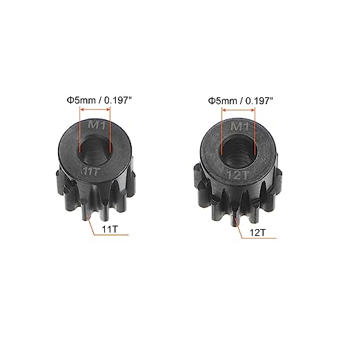 HARFINGTON Mod 1 M1 Pinion Motor Gear Set 2pcs 11T 12T Fit 5mm RC Motor Shaft M1 Pitch Gears for RC Car, with Hex Key - style: 11T 12T