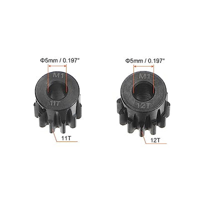 HARFINGTON Mod 1 M1 Pinion Motor Gear Set 2pcs 11T 12T Fit 5mm RC Motor Shaft M1 Pitch Gears for RC Car, with Hex Key - style: 11T 12T