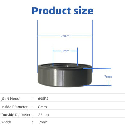 20Pcs 608-2RS Bearings 8x22x7mm Double Rubber Sealed Micro Deep Groove Ball Bearings, Suitable for Skateboard Rollers, 3D Printers, Etc