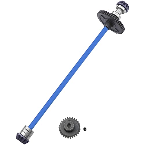 Metal Center Drive Shaft RC Car Central Transmission Shaft w/ 27T Motor Gear Upgrade Part Compatible with Wltoys 144001 1/14 RC Car Buggy (Blue) - color: Blue