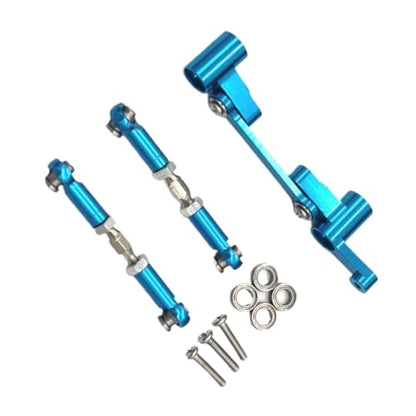 for Mjx for 14210 14209 1/14 RC 4WD Remote Control Car Remote Control Metal Upgrade Parts Steering Assembly Steering Rod Control Accessories RC Car Repair Kit(Blue) - color: Blue