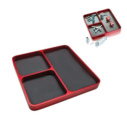 Magnetic Parts Tray, Aluminium Alloy RC Screws Organizer with Magnetic Pad, Automotive Small Tool Tray Electronic Repair Screws Holder for Sockets Bolts Pins, Car Accessories (Red) - color: Red