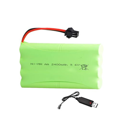 9.6V 2400mAh NI-MH Battery Pack RC Replacement Rechargeable AA Battery Pack with SM-2P USB Charger Cable for Toys,Drone,Remote Control Car Accessory