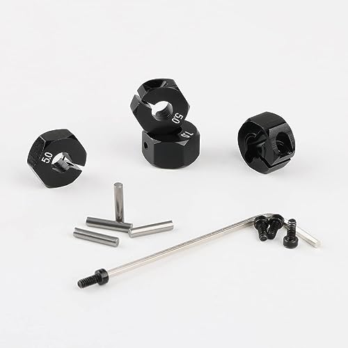 5mm & 7mm Thickness Aluminum 12mm Hex Wheel Hub Adapters with Screws Pins for 1/10 RC Cars Buggy Truck Crawler HSP Traxxas Redcat Arrma Tamiya etc, Black