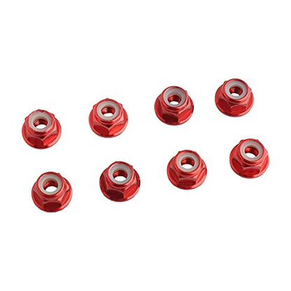 8PCS Flange M4 Lock Nuts Serrated Nylon Self-Tightening Aluminum M4 Wheel Hardware for Axial HPI TLR ECX Model RC Car Vehicles Upgraded Replacement Parts (Red) - color: Red