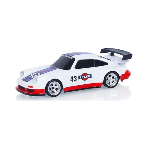 1/43 High Speed 2.4 GHz Mini RC Drift Car with 4 Wheel Drive Motor ESC Servo Motor Lighting Battery Charging Cable Gyroscope Hobby Grade Model for Birthday Gift - color: Blue, White and Red