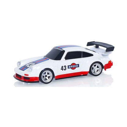 1/43 High Speed 2.4 GHz Mini RC Drift Car with 4 Wheel Drive Motor ESC Servo Motor Lighting Battery Charging Cable Gyroscope Hobby Grade Model for Birthday Gift - color: Blue, White and Red