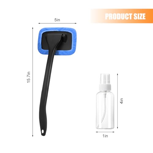 Car Windshield Cleaning Tool, Microfiber Vehicle Window Cleaner with 5 Washable Reusable Cloth Pad & 1 Spray Bottle, Automotive Glass Wiper Cleaning Kit Accessories, Universal Fit (Blue) - color: Blue