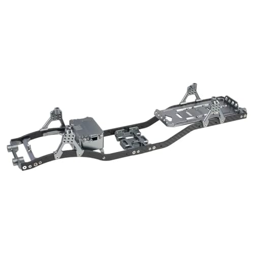 Rc Accessories for SCX10 1/10 Carbon Fiber Rails Metal Brace Skid Plate Adjustable Shock Mount Box Battery Tray for Chassis Set RC Crawler(Silver) - color: Silver
