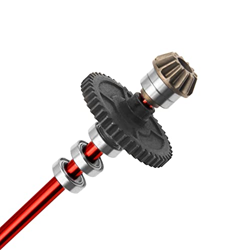 Metal Center Drive Shaft RC Car Central Transmission Shaft w/ 27T Motor Gear Upgrade Part Compatible with Wltoys 124018 124019 1/12 RC Car Buggy (Red) - color: Red
