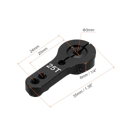 MECCANIXITY 5 Pcs Aluminum Servo Horn 25T Steering Arm 35mm Length Black Suitable for DIY RC Car/Boat/Airplanes Boat Model Accessories with 2 Pcs Screws - color: Black