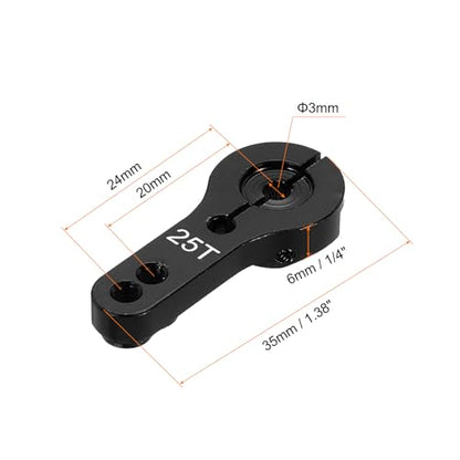 MECCANIXITY 5 Pcs Aluminum Servo Horn 25T Steering Arm 35mm Length Black Suitable for DIY RC Car/Boat/Airplanes Boat Model Accessories with 2 Pcs Screws - color: Black