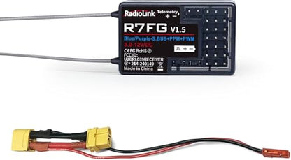 DTXMX R7FG 7CH RC Gyro Receiver for Radiolink RC6GS V3/ RC4GS V3/ RC8X | 7 Channels 2.4GHz | Voltage Telemetry