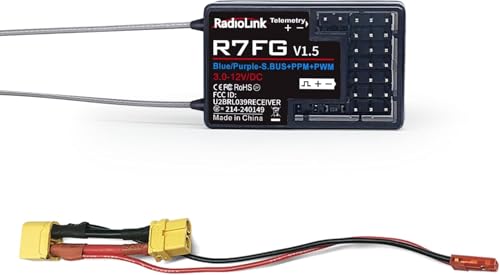 DTXMX R7FG 7CH RC Gyro Receiver for Radiolink RC6GS V3/ RC4GS V3/ RC8X | 7 Channels 2.4GHz | Voltage Telemetry