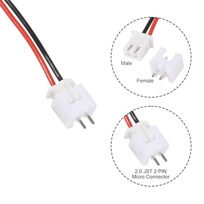 Alinan 20pcs JST-XH2.54mm 2 Pin Connector Kit, Included 10pcs Mini 2 Pin 26AWG Female Connector Plug with 200mm Cable Wire and 10pcs Micro 2Pin Male Connector Plug - color: 2Pin 26AWG 200mm Cable