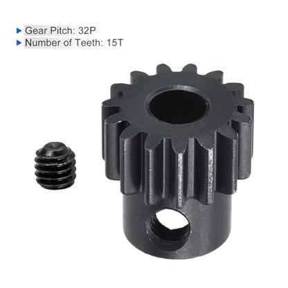 MECCANIXITY 2Pcs RC 32P Hardened Pinion Gear 5mm Shaft 15T Motor Gears Carbon Steel for RC Car Boat Drone - style: 15T