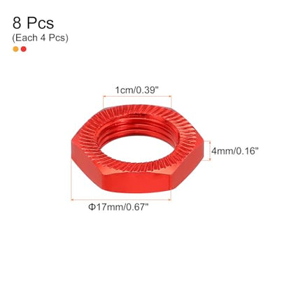 MECCANIXITY Aluminum 17mm RC Wheel Nut Thread M12x1.0mm Hex Wheel Nuts RC Wheel Nut for 1/8 RC Model Car Trucks Off Road Car Upgraded Parts Pack of 8(Red & Gold) - color: Red & Gold