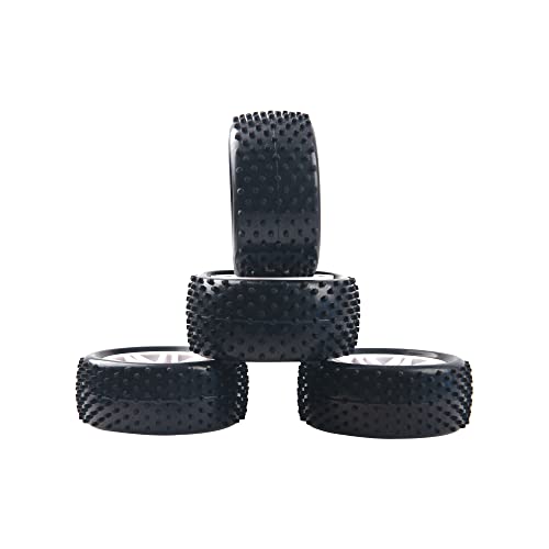 16-Spoke OD 86mm/3.38'' 16-Spoke 12mm Hex Hub Wheel Rims & Rubber Tires Compatible with Redcat Tornado HPI HSP Kyosho Losi 1/10 Scale Off Road Buggy (White) - color: White