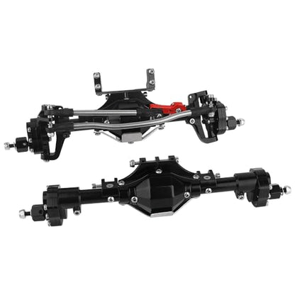 Metal CNC Front Middle Rear Complete Portal Axle with Gear for 1/10 RC Crawler Axial SCX10 II Deadbolt 90046 90047 4x4 6x6 Upgrade Parts (Black Front +Rear)