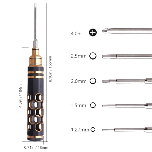 5 in 1 RC Hobby Repair Tools Kit, Hex Driver Set Allen Wrench with Drill Bits, Hex Bit Set & Phillips Screwdriver Bits, Alloy Handle Tool Set for RC Car Truck Crawler Helicopter Drone Boat