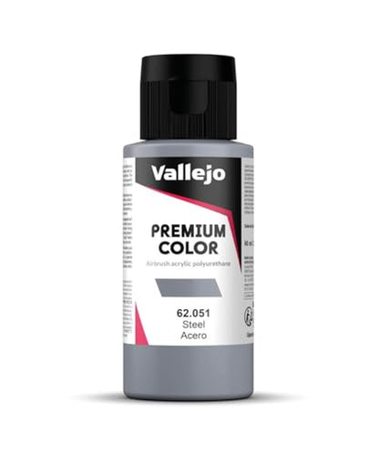 Vallejo - Premium Color RC Steel 2.02 Fl.Oz. (60 ml) for Airbrushing, Acrylic-Polyurethane Hybrid Resin of Great Resistance Paint for Model and Hobby Use - style: Steel