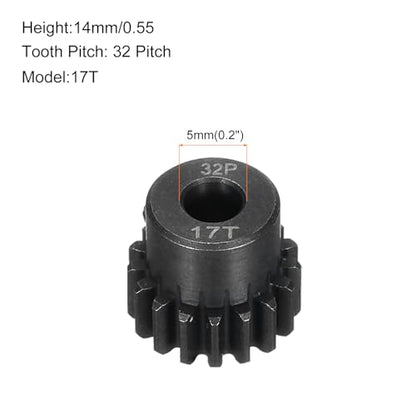 32P Steel Pinion Gear Set 17T for 5mm Shaft Hardened Steel Pinion Gear with Shaft Coupler Connector for RC Motor - style: 17T