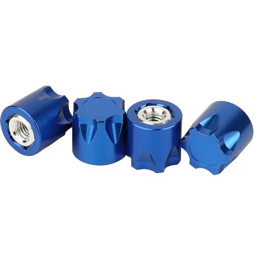 4PCS Aluminium Wheel Rim Center Cap M4 Nuts with Tool for 1/10 RC Crawler Axial SCX10 90046 TRX4 TRX6 Tamiya Recat RC Crawler Upgrades，Star Shape (Blue) - color: Blue