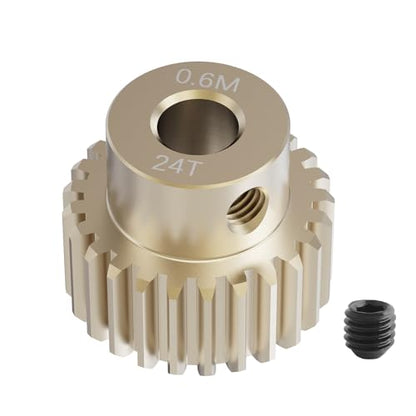 Pinion Motor Gear, M0.6 24T, 1/8 in (3.175mm) Shaft Hole | M0.6 Pitch 24 Teeth, 7075 Aluminum Alloy, 1/8 Inch Shaft Hole, RC Motor Pinion Upgrade, for 1/10 RC Brushless Crawler - size: M0.6 24T