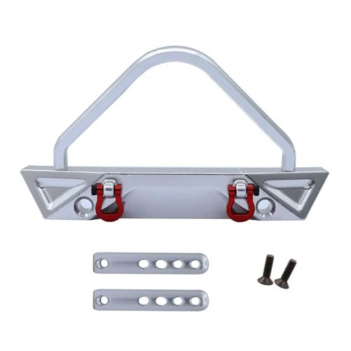 for MN128 Metal Front Rear Bumper with Tow Hitch Shackles Winch Hole 1/12 RC Crawler Upgrade Parts Replacement Car Accessories RC Repair Parts(Silver,Front) - color: Silver, size: Front