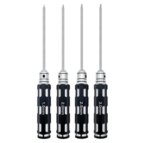 RC Tool Kit, Hex Driver, RC Screwdriver Set 1.5mm 2.0mm 2.5mm 3.0mm Hex Driver Repair Tools for RC Car Boat Drone Helicopter (Black)