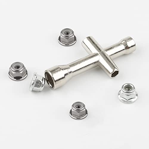 16pcs M4 Lock Nuts Set for 1/10 RC Car - Titanium Gray Aluminum & Silver Steel with Hex Driver | RC Tool Kit & Nut Driver for Traxxas Axial Tamiya Wheel Replacement - color: Gray & Silver