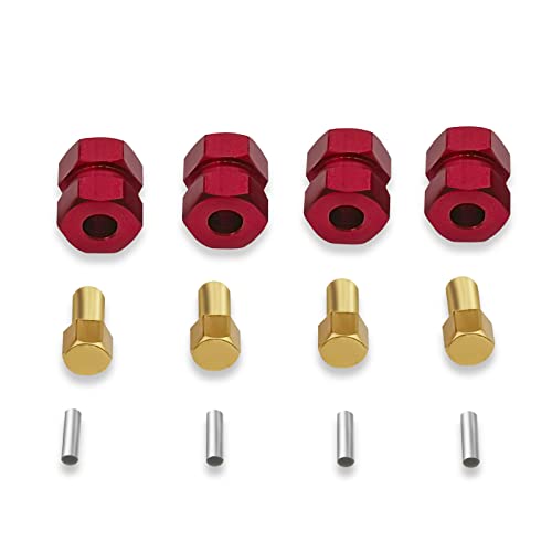 4Pcs 7mm Hex Wheel Hubs 4MM Extension Adaptor for 1/24 Axial SCX24 | 4Pcs Aluminum Wheel Hubs Extension Adaptor Combiner Coupler + 4MM Extenders RC Crawler Upgrades (Red) - color: Red