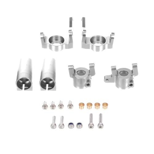 RC Steering Knuckles For Axial For SCX10 II 90046 90047 Metal Front Steering Knuckles C Hub Carrier Rear Axle Lock Out Set RC Car Parts(Silver) - color: Silver