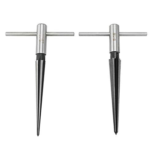 2 pcs Tapered Reamer T Handle 6 Fluted Chamfer Bridge Pin Hole Hand Held Reamer Sizes 1/8"-1/2" (3-13mm) & 5''-5/8'' (5-16mm) Handle Drilling Tools
