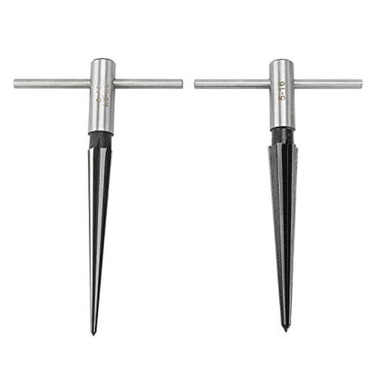 2 pcs Tapered Reamer T Handle 6 Fluted Chamfer Bridge Pin Hole Hand Held Reamer Sizes 1/8"-1/2" (3-13mm) & 5''-5/8'' (5-16mm) Handle Drilling Tools