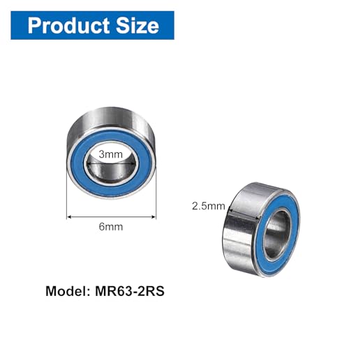 uxcell 4 Pcs MR63-2RS Deep Groove Micro Bearing, 3x6x2.5mm Double Rubber Sealed Chrome Steel Small Bearings (ABEC5, Z4 Low Noise) - size: MR63-2RS