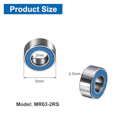 uxcell 4 Pcs MR63-2RS Deep Groove Micro Bearing, 3x6x2.5mm Double Rubber Sealed Chrome Steel Small Bearings (ABEC5, Z4 Low Noise) - size: MR63-2RS