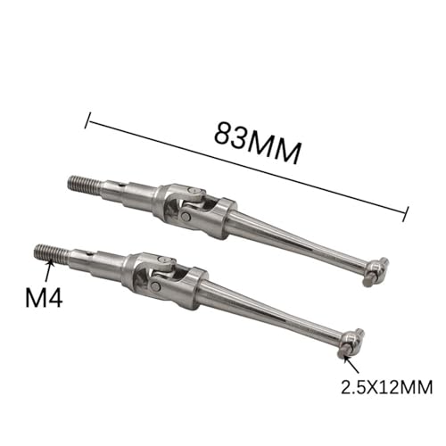 2X Transmission Axle for RC Cars, Metal Driveline Axles for DIY Projects in Scale 1/16- Argent - color: Argent