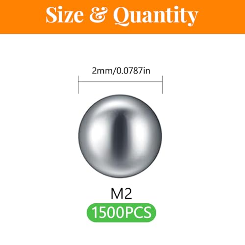 1500 Pcs M2 Stainless Steel Bearing Balls, Metric Precision Bike Ball Bearings for Acrylic Paints, Nail Polish & Epoxy Resin, Durable Agitator Balls for Ball Bearings - size: M2-1500Pcs