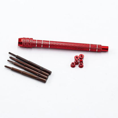 1/30 RC Screwdrivers Set H1.3 Hex T4 Plum Phillips 1.5mm 2.0mm Precision Bits With M2 Nuts Screw Driver Repair Tool Kit For 1:30 1:32 Crawler Car Axial SCX30 0.7" Tires Wheels (Red) - color: Red