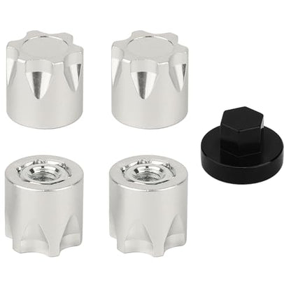 4PCS Aluminium Wheel Rim Center Cap M4 Nuts with Tool for 1/10 RC Crawler Axial SCX10 90046 TRX4 TRX6 Tamiya Recat RC Crawler Upgrades，Star Shape (Silver) - color: Silver
