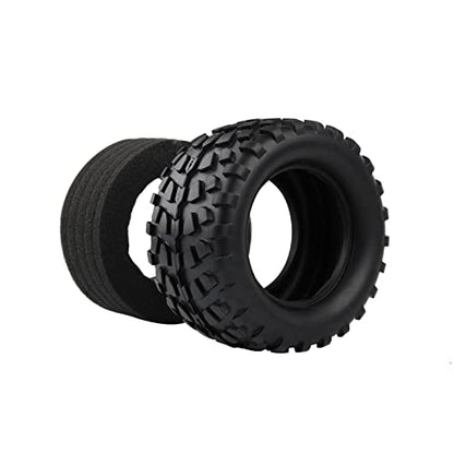 4PCS RC Rubber Tire 12mm Hex Wheels 1/10 Scale Monster Truck Yellow | Gravel Tread, 5 Spokes Wheel Rim