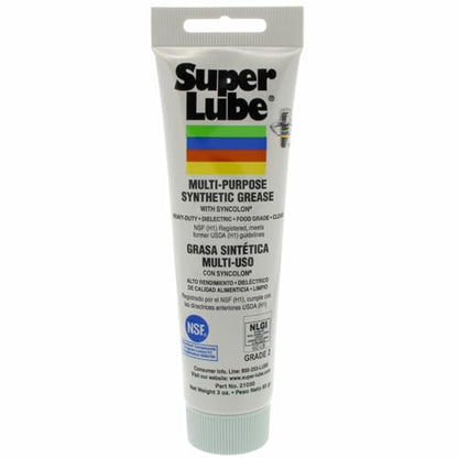 Super Lube Multi-Purpose Synthetic Grease w/ Syncolon - High Temperature, Water & Corrosion Resistant Grease - Workshop & Industrial Use - Food Grade - Translucent White - Tube - 3 oz (21030) - size: 3 oz Tube - Pack of 1