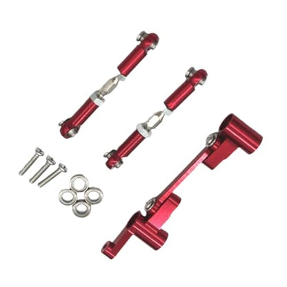for Mjx for 14210 14209 1/14 RC 4WD Remote Control Car Remote Control Metal Upgrade Parts Steering Assembly Steering Rod Control Accessories RC Car Repair Kit(Red) - color: Red