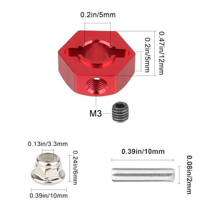 Hobbypark 12mm Wheel Hex Hubs 5mm Axle Hole Drive Adapter & M4 Lock Nuts for 1/12 1/10 RC Car Truck Buggy On Road RC Touring Racing Compatible with Traxxas Tamiya Redcat Axial Upgrades Parts (Red) - color: Red