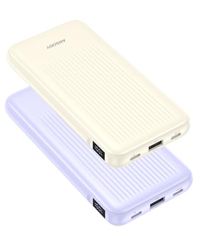 2-Pack Power Bank, 10000mAh 22.5W Fast Charging Portable Charger | Travel Essential, 2 Outputs & 2 Inputs, Slim USB C Digital Display Battery Pack for iPhone Galaxy iPad Tablets,Purple & Beige - color: Purple & Beige