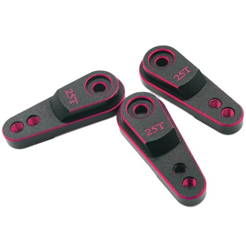 Aluminum 25T Servo Horn for 1/10 SCX10 Traxxas TRX4 RC Crawler(Black Red) | 25 Teeth Steering Servo Arm,Hi-Torque,Axial Tamiya 1/10 Scale,CNC Machined,High Strength,Precision Fit - color: Black Red