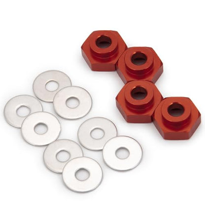 4PCS Aluminum Alloy 12mm Turn to 17mm Wheel Rim Hex Adapter Drive Hub Conversion Extension Compatible with Tamiya Axial Traxxa HPI Himoto HSP Losi Kyosho RC 1/10 On-Road Car Tires (Red) - color: Red